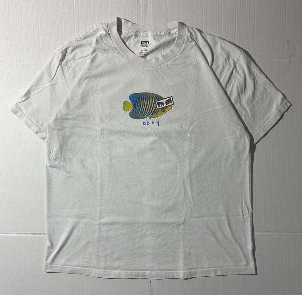 Obey Tropical Fish White Short Sleeve Graphic T-Shirt Size XL